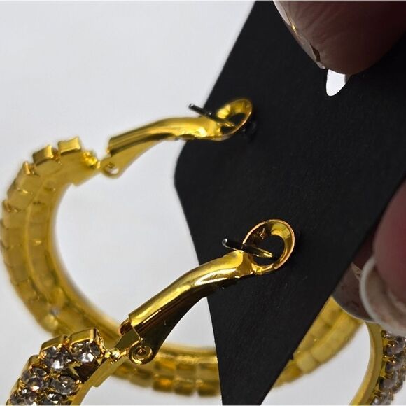 "5/$25" Gold Tone Pave Rhinestone Bling Hoop Earrings - Picture 7 of 7